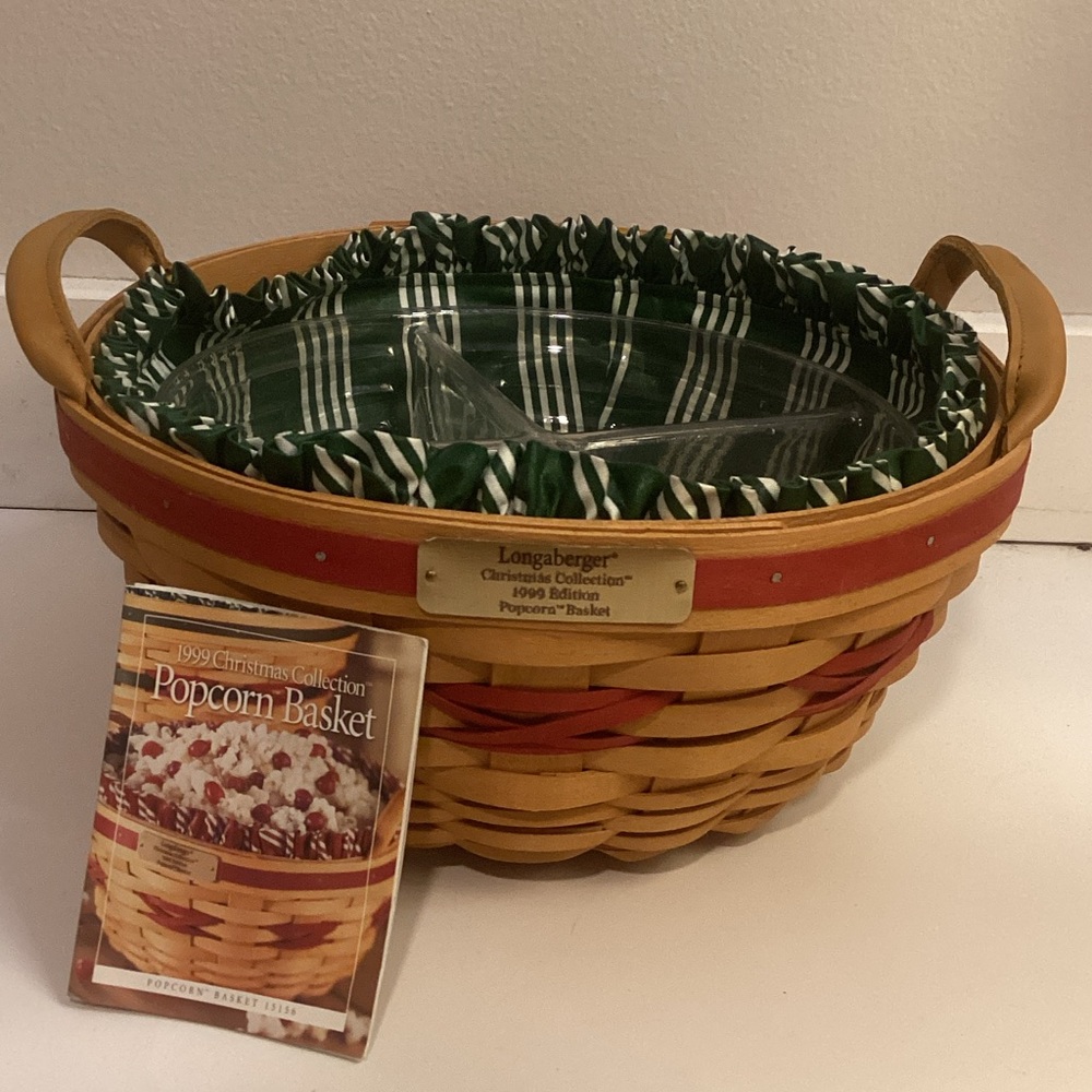 Longaberger Basket with Red Accents and Green Liner excellent condition